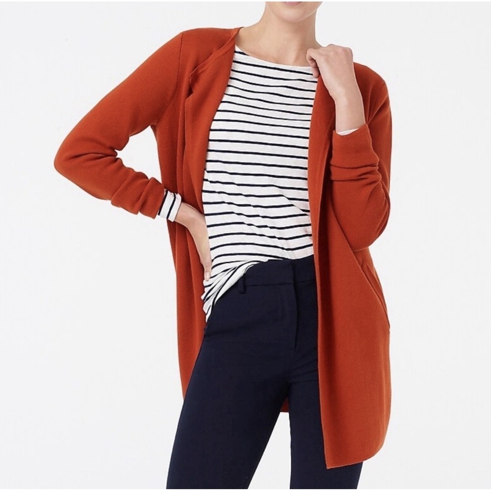 J.CREW Vanessa Women's‎ S Cardigan Sweater Jacket Red Orange Pockets Coatigan
